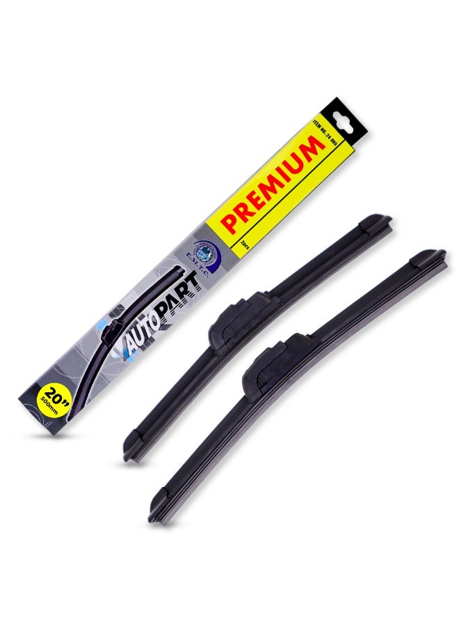 عبوة EMTC مكوّنة من شفرتي مسّاحات مسطّحة بدون إطار – مناسبة لجميع الفصول – ملاءمة عالمية – مقاس 20 بوصة - Image 1